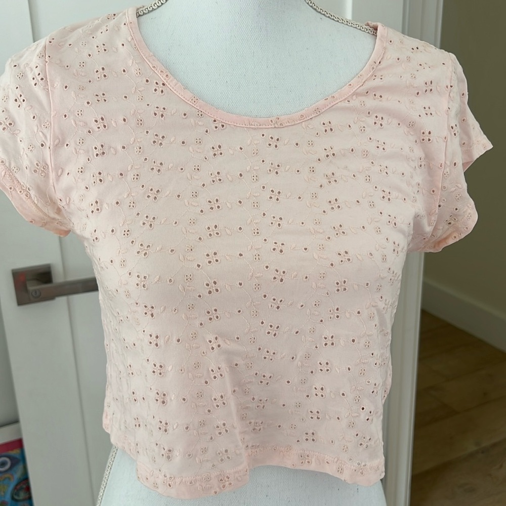 Loveshackfancy light pink eyelet T shirt
